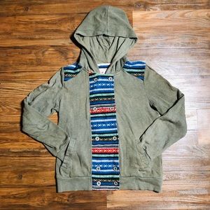 Element Olive Green & Tribal Button up Hoodie
